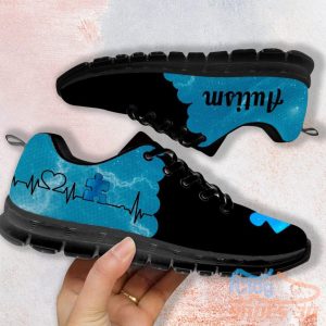 Autism Awareness Heartbeat Blue Black Casual Running Sneakers Product Photo 2