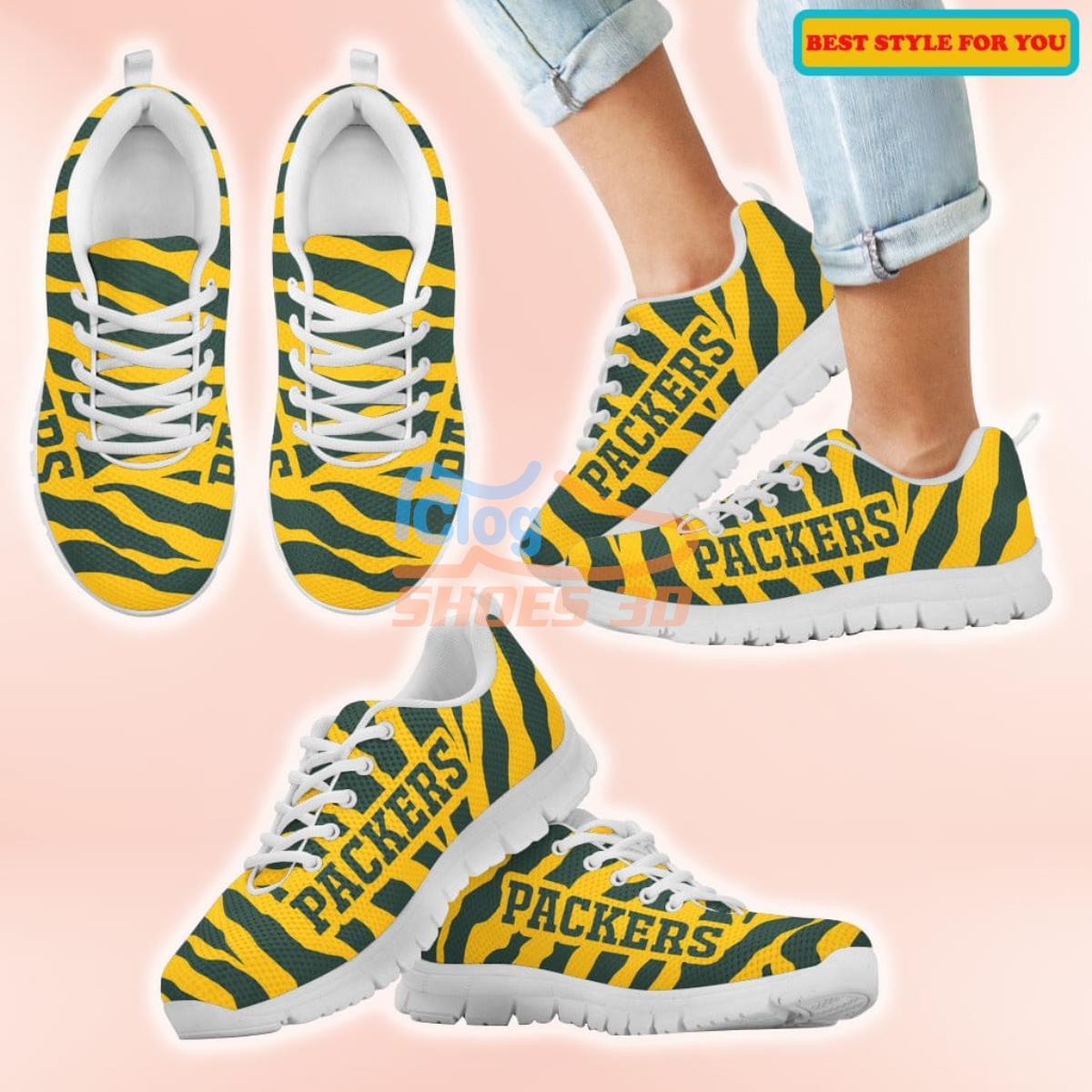 Green Bay Packers Tiger Skin Stripes Pattern Printed Casual Sneakers For Sport Fans Green Bay Packers Tiger Skin Stripes Pattern Printed Casual Sneakers For Sport Fans