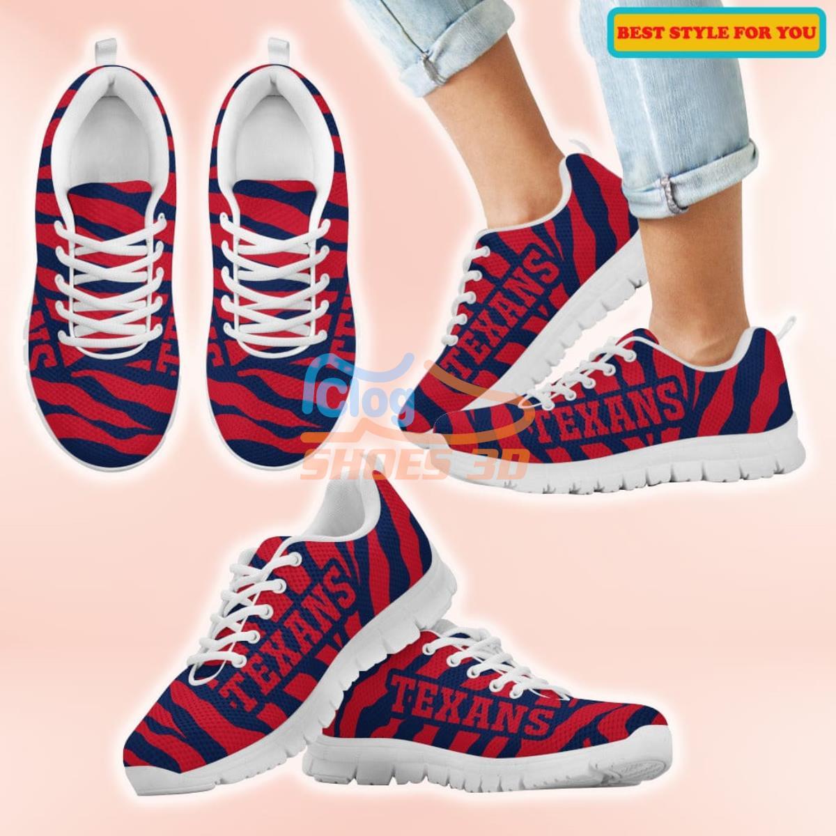 Houston Texans Tiger Skin Stripes Pattern Printed Casual Sneakers For Sport Fans Houston Texans Tiger Skin Stripes Pattern Printed Casual Sneakers For Sport Fans