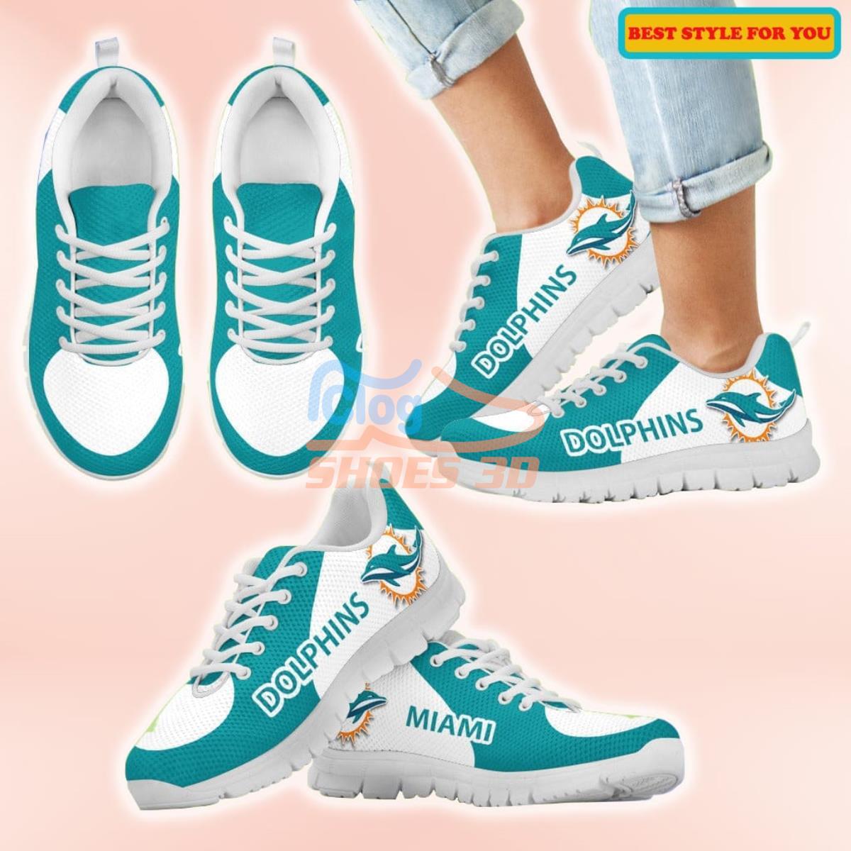 Miami Dolphins Top Logo Casual Sneakers For Sport Fans Miami Dolphins Top Logo Casual Sneakers For Sport Fans