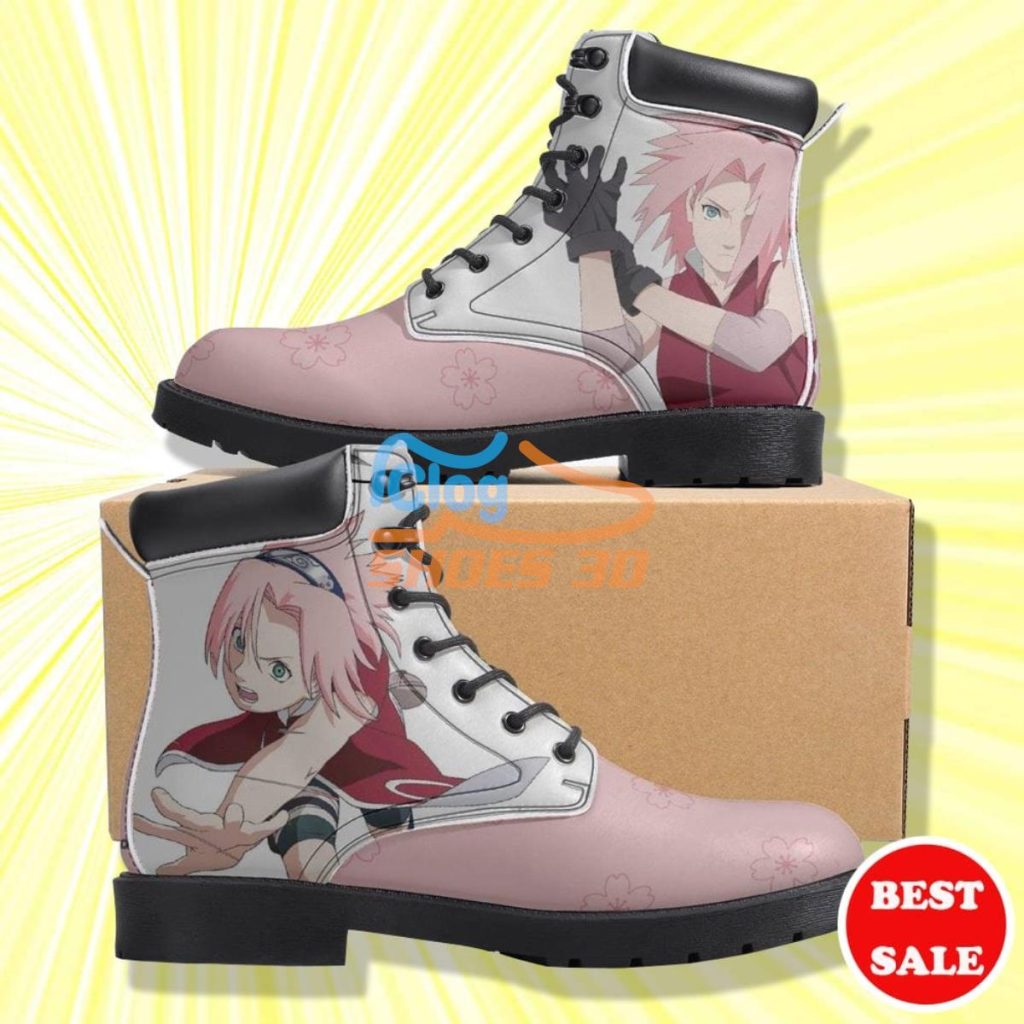 Naruto Shippuden Sakura Haruno Anime Leather Boots - ClogShoes3D