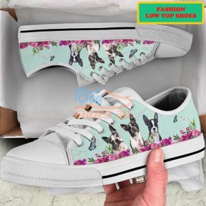 Three Bulldogs Flowers Fashion Low Top Shoes Product Photo 2