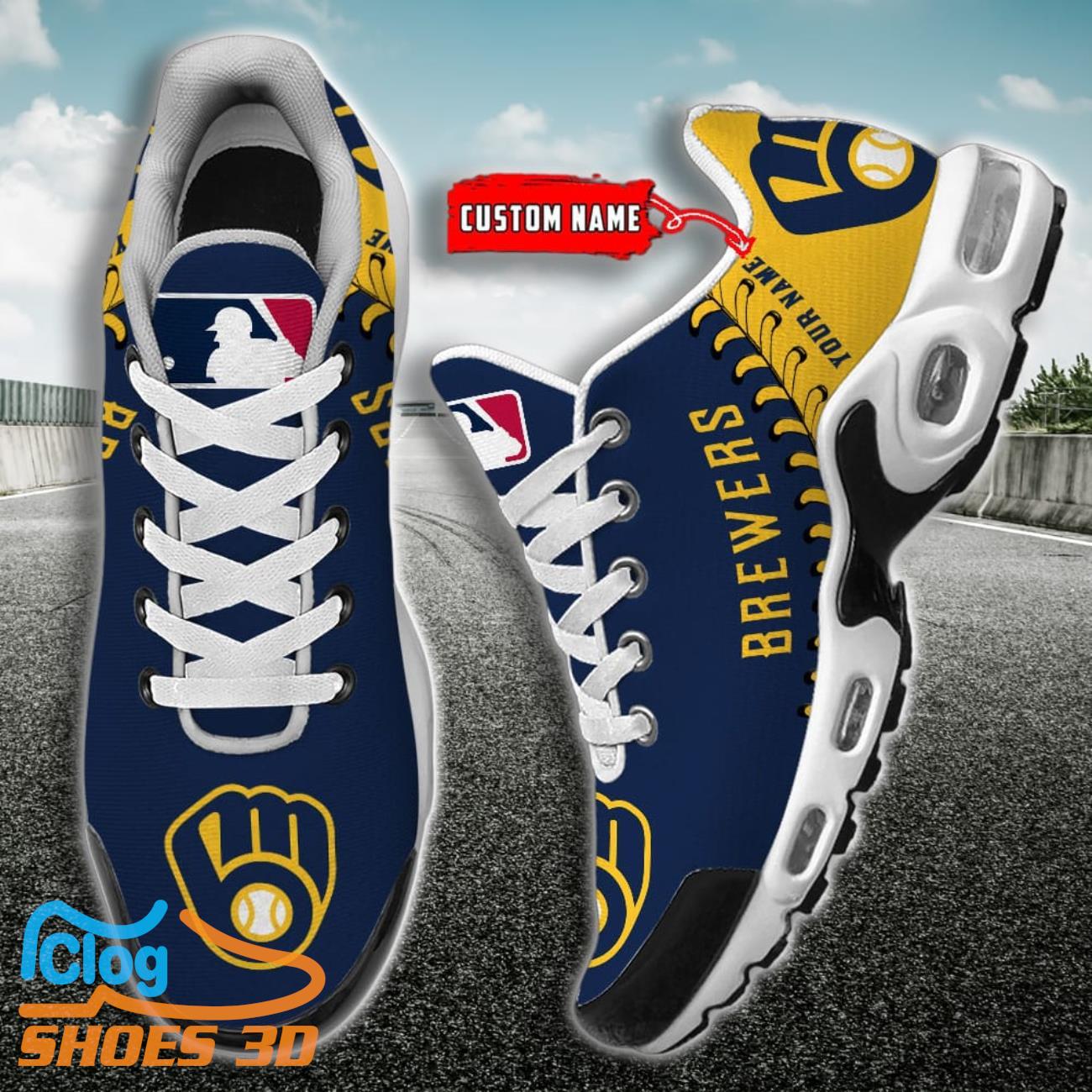 Milwaukee Brewers MLB Custom Name TN Sport Shoes Exclusive Design For Fan Club Milwaukee Brewers MLB Custom Name TN Sport Shoes Exclusive Design For Fan Club