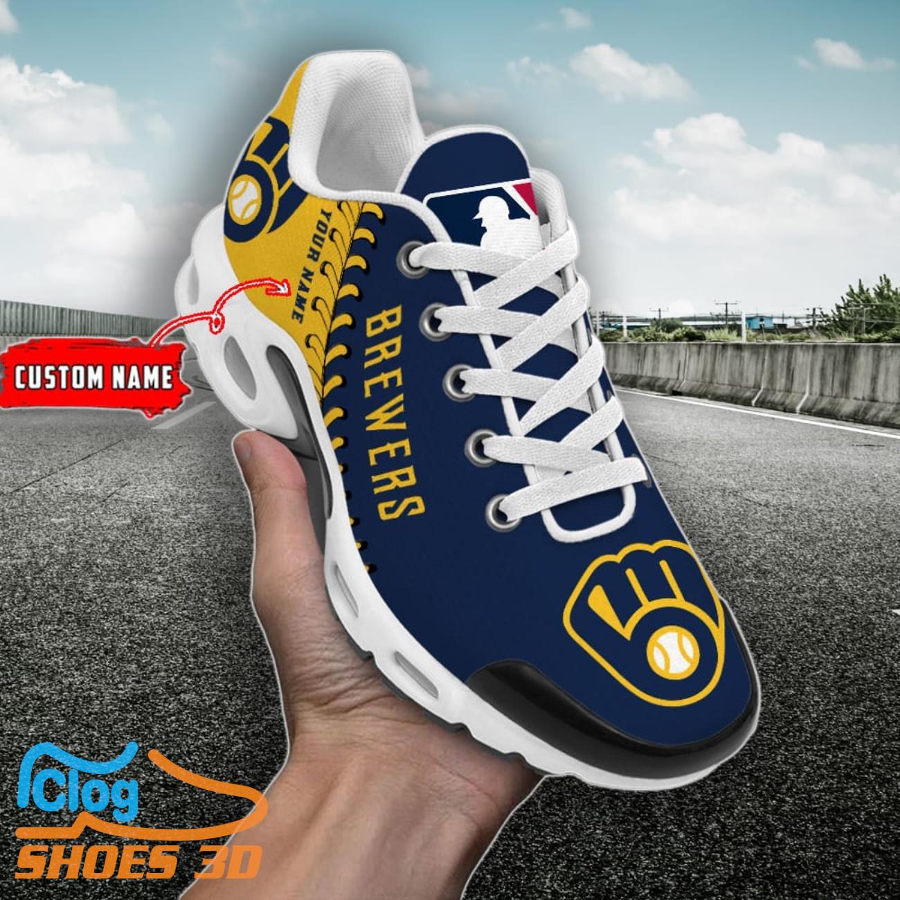 Milwaukee Brewers MLB Custom Name TN Sport Shoes Exclusive Design For Fan Club 3 Milwaukee Brewers MLB Custom Name TN Sport Shoes Exclusive Design For Fan Club Product Photo 1
